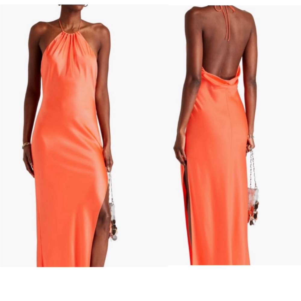 Alice + Olivia Orange Backless Slit Cocktail Dress